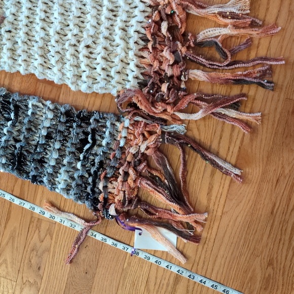 NEW! Handmade Knit Mixed Ribbon Yarn Bohemian Sparkle Fringe Scarf - Picture 8 of 11